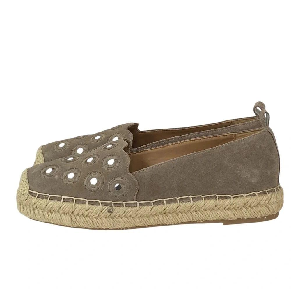 Crown Vintage Crimson Espadrille Shoes Tan Suede Leather Slip On Platform Size 7